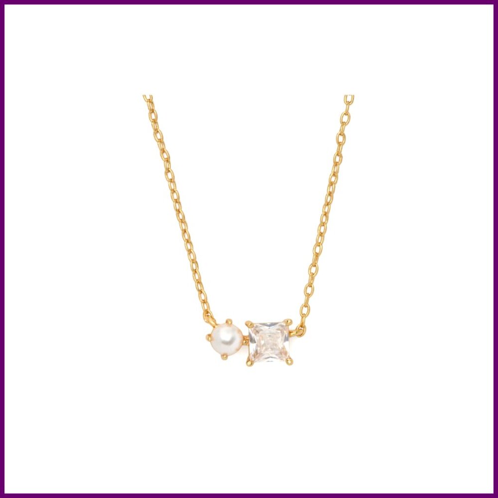 Cubic Zirconia Pearl Pendant Necklace 16 Lobster Clasp